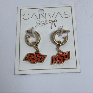 Gold Tone with Orange and Black OSU Dangle Earrings